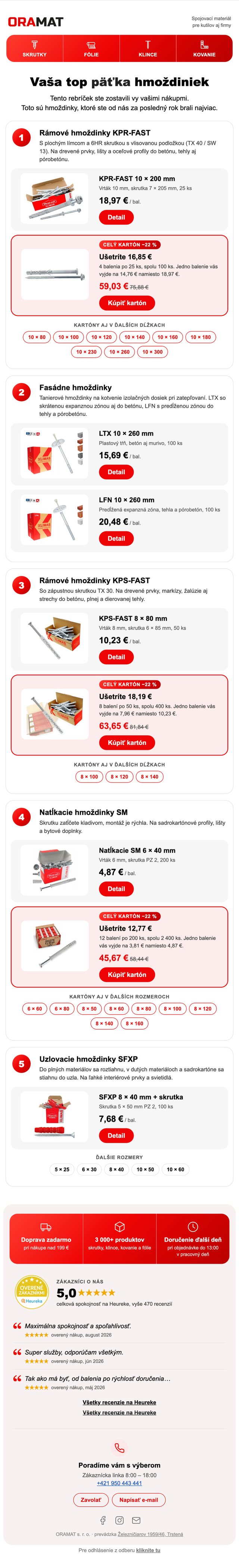 Ukážka e-mail marketingu pre e-shop Oramat.sk