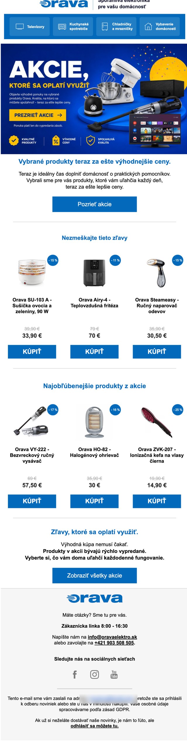 Ukážka e-mail marketingu pre e-shop Oravaelektro.sk